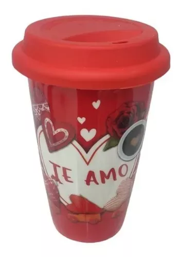 Vaso Cerámica Para Café Te Amo Con Tapa De Silicona 410 Ml-0