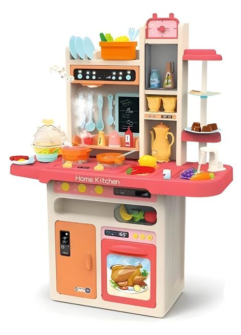 Cocina De Juguete 65 Piezas 93.5cms Altura Rosada Vapor Agua-0