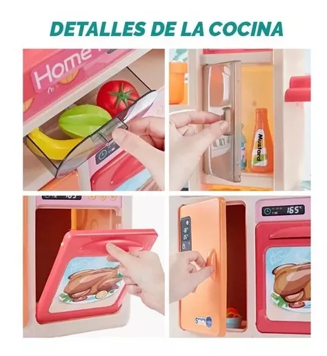 Cocina De Juguete 65 Piezas 93.5cms Altura Rosada Vapor Agua-5
