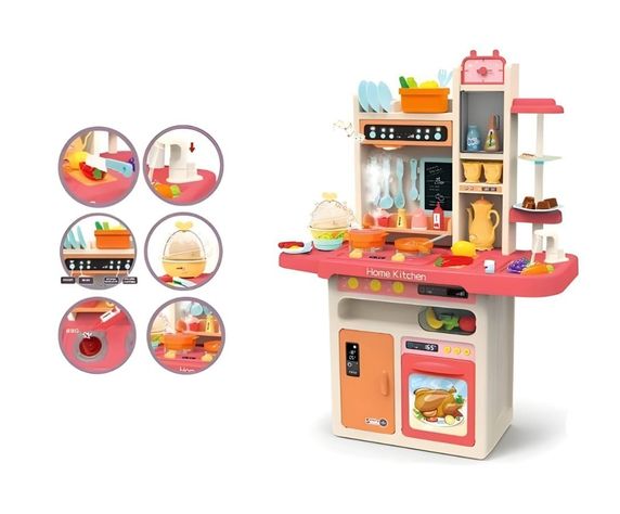 Cocina De Juguete 65 Piezas 93.5cms Altura Rosada Vapor Agua-1