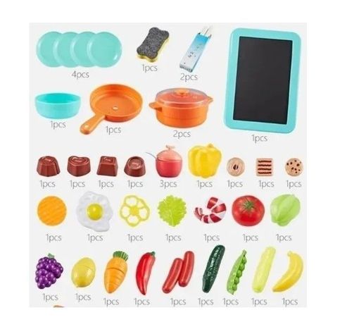 Cocina De Juguete 65 Piezas 93.5cms Altura Rosada Vapor Agua-3