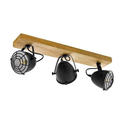 LAMPARA FOCO TECHO GATEBECK ACERO MADERA NEGRO E14 3X40W COD.49078-0