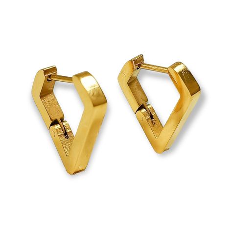 Argolla Aros Huggies Minimalista Triangulo Moderno Chapada En Oro-0