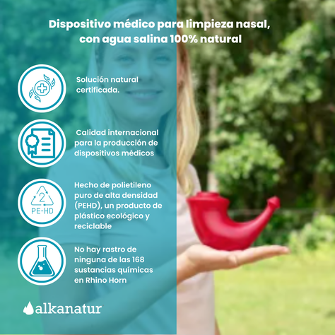 Neti Pot, Limpiador nasal natural alergias Azul adulto Rhino Horn Jala Neti -2