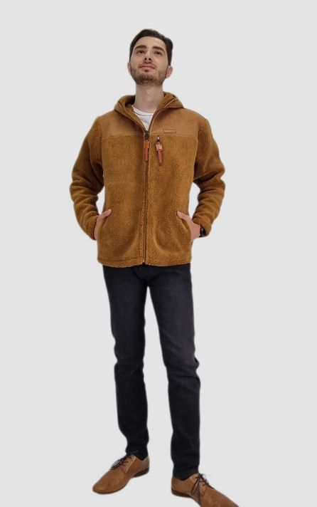 Casaca corderito con gorro camel-0