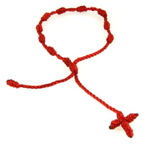 Pulsera de Protección Roja, Con Cruz Anudada Y Rosario -0