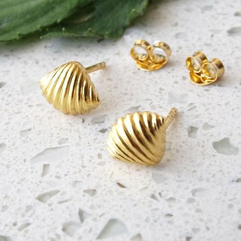 Aros Aritos Plata Bañada en Oro Seashell - Mabelita-2