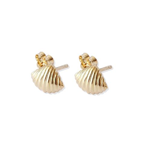 Aros Aritos Plata Bañada en Oro Seashell - Mabelita-0