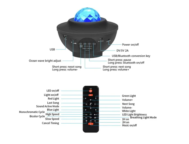 Proyector De Galaxia Estrellas Led Y Sonido Bluetooth-2