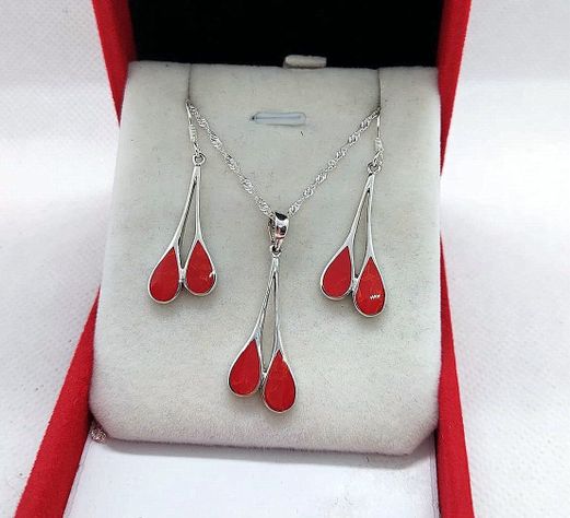 Conjunto Gota Piedra Jaspe – Plata Ley 925-3