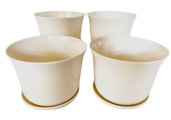 SET 4 MACETA BIO CURVOS BLANCOS C/PLATO 16,5X13-0