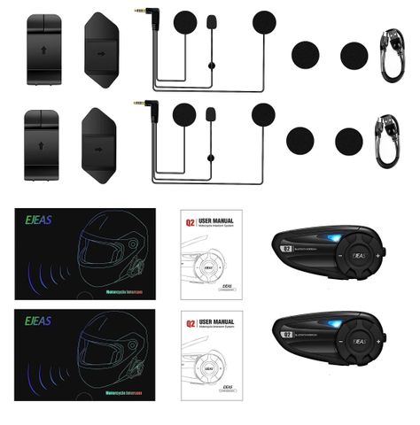 Pack 2 Intercomunicadores Bluetooth motociclismoRadio FM Ejeas Q2-6