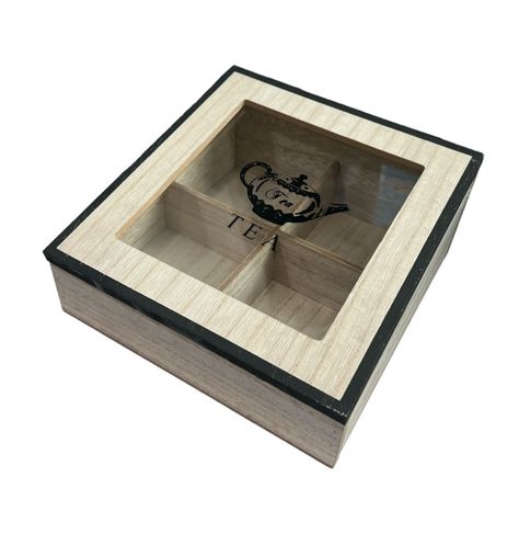 Caja De Té Mediana De Madera 4 Espacios Con Diseños-0