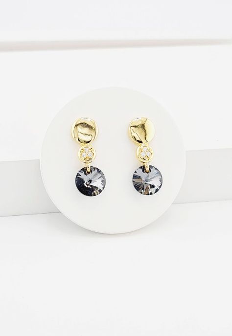 Aros Punto de Luz Gold Cristales Genuinos  Silver Night-1