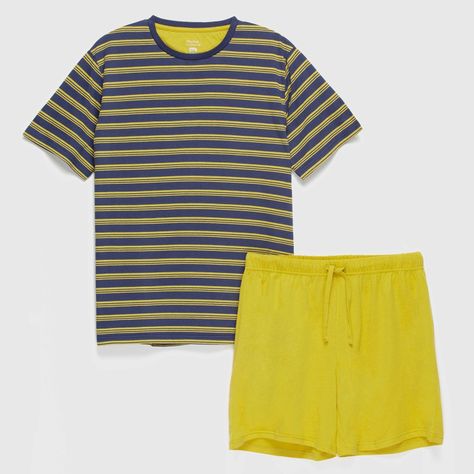 Pijama corto hombre cuello redondo Amarillo-0