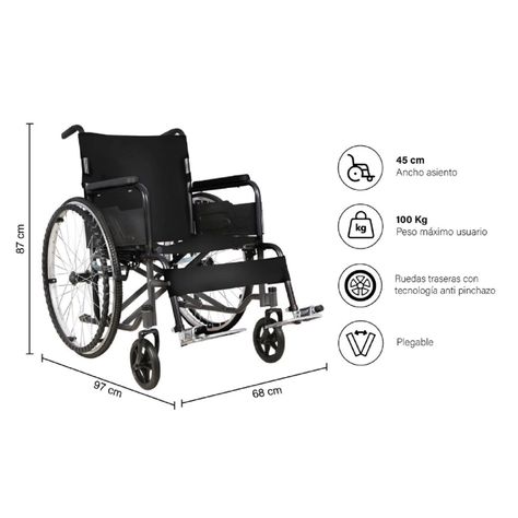 Silla de Ruedas Standard Plegable Negro-1