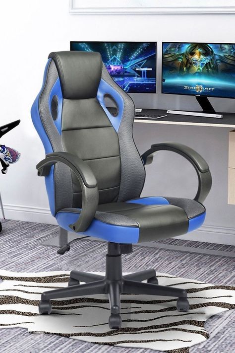 Silla Gamer Pu Ergonómica Escritorio Tunney Azul-1