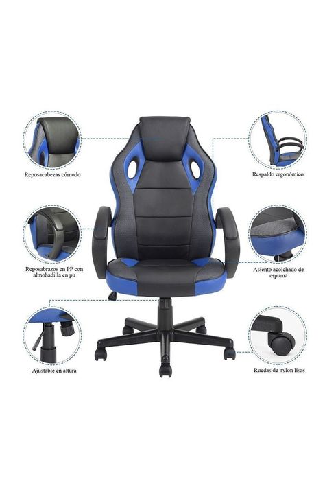 Silla Gamer Pu Ergonómica Escritorio Tunney Azul-4