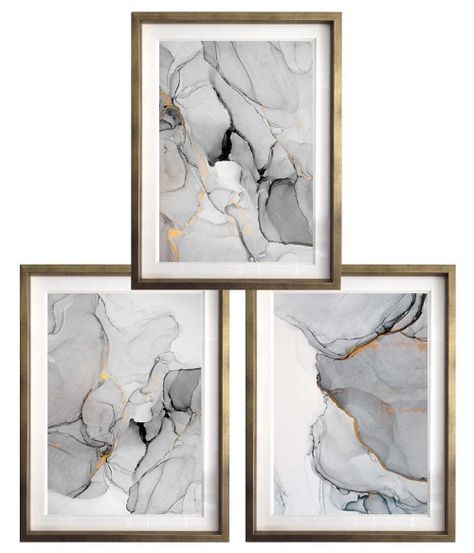 Set 3 Abstractos En B/N 40X50 Marco Dorado-0