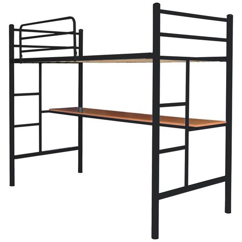 Cama Alta 1 Plaza Negro Con Escritorio-0