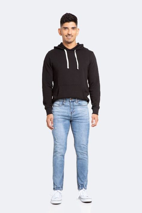 Jeans Hombre Skinny Azul Claro Con Destroyer-1