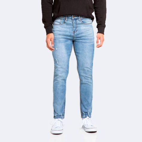 Jeans Hombre Skinny Azul Claro Con Destroyer-0