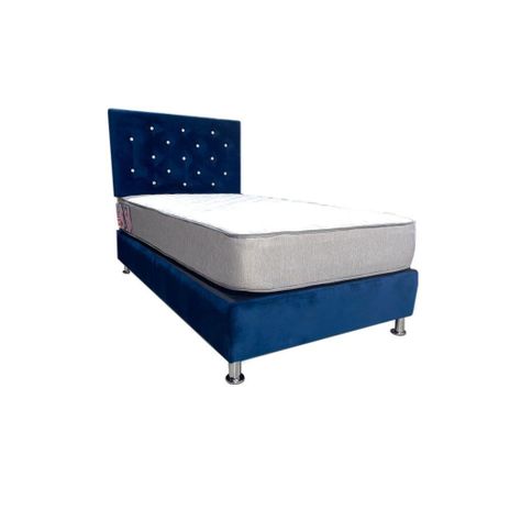 Cama Americana 1P+Colchon de resortes+respaldo azu-2
