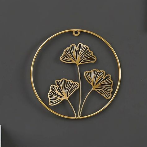Colgante Decorativo Redondo de Hojas Dorado, Adorno Elegante.-1