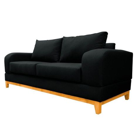 Sofá Basalto Chenille Tipo Lino Negro 3 Cuerpos-2