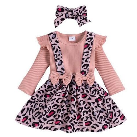 Conjunto vestido, pilucho y cintillo animal print bebe recien nacida-0