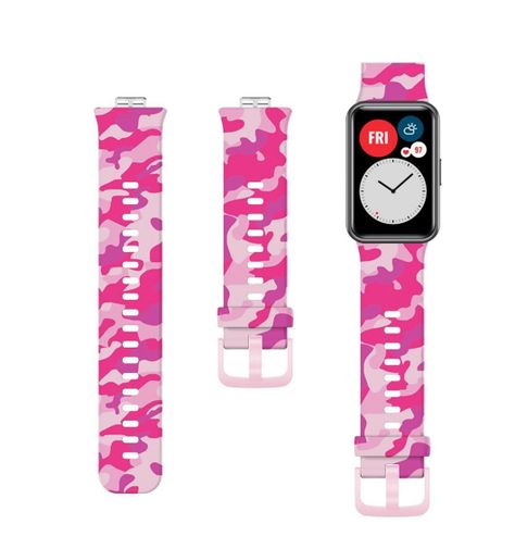 Correa De Diseño Compatible Con Huawei Watch Fit Rosado Militar-0
