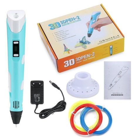 Boligrafo de impresión 3D ABS 3D PEN-2 RP100B LCD 1,75 mm - Azul+ Set filamentos 100m-3
