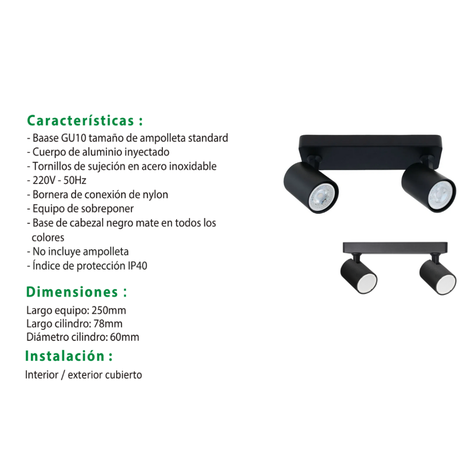 Foco Sobrepuesto 2XGU10 Dirigible Abit Negro-4