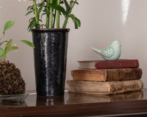 Florero Ceramico Centro de Mesa, Cilindrico 20cm Negro Brillante-1
