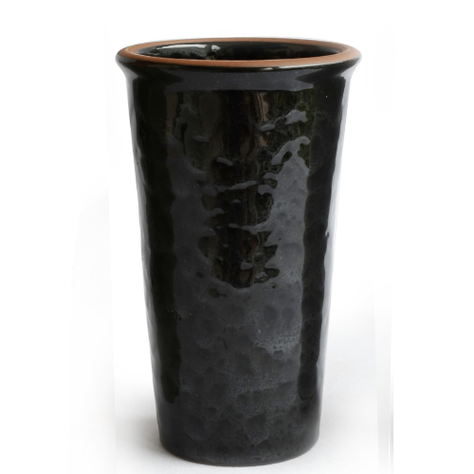 Florero Ceramico Centro de Mesa, Cilindrico 20cm Negro Brillante-0