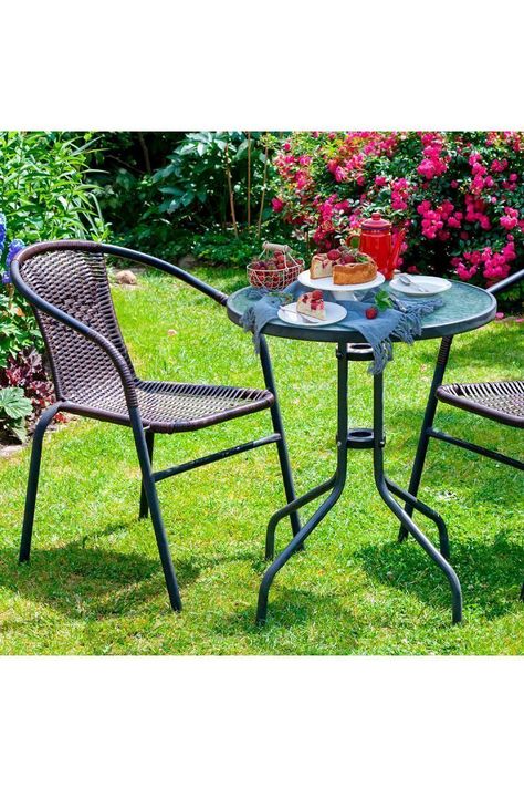 Mesa de terraza de vidrio y acero 70x60 cm Negra-5