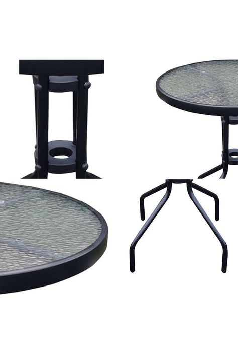 Mesa de terraza de vidrio y acero 70x60 cm Negra-4