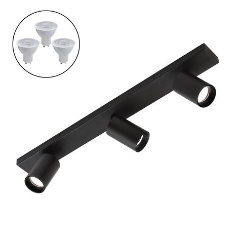 Foco Spotlight Negro 3x Con Ampolleta 5,5W GU-10 Neutro M-0