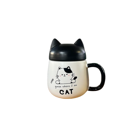 Taza Cafe Te Vidrio Ceramica Tapa Gato Kawaii 500ml-0