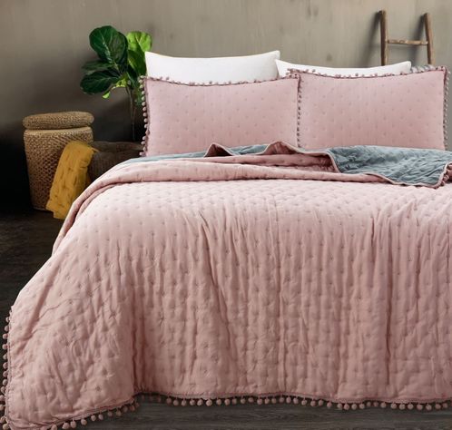 Cubrecamas Algodón con pompones 1.5 TL13  Rosado-0