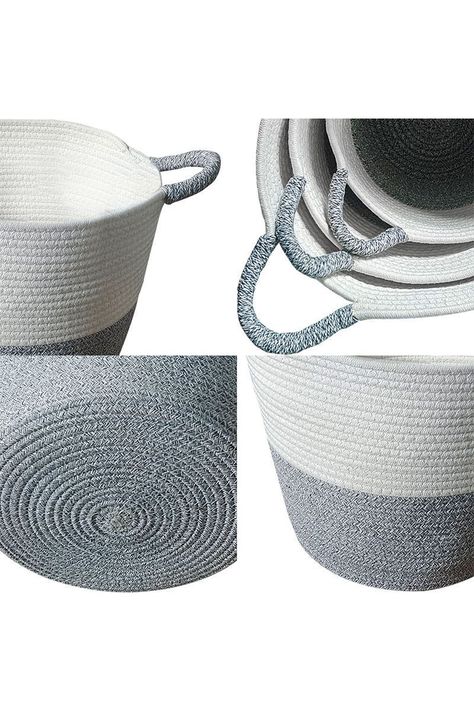 Set 3 Cestos de Algodón con Mangos Gris-4