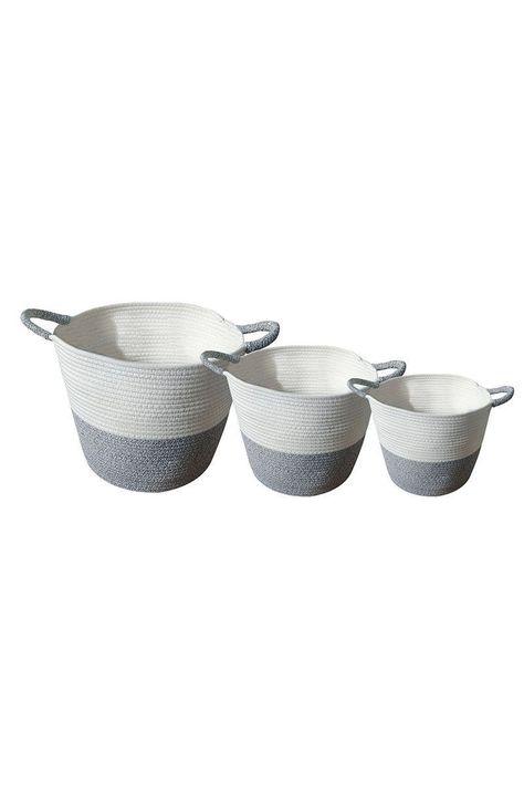 Set 3 Cestos de Algodón con Mangos Gris-0