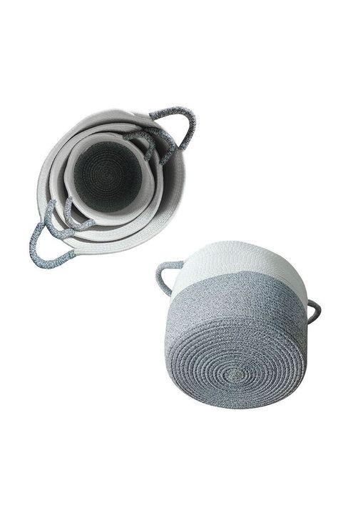 Set 3 Cestos de Algodón con Mangos Gris-3