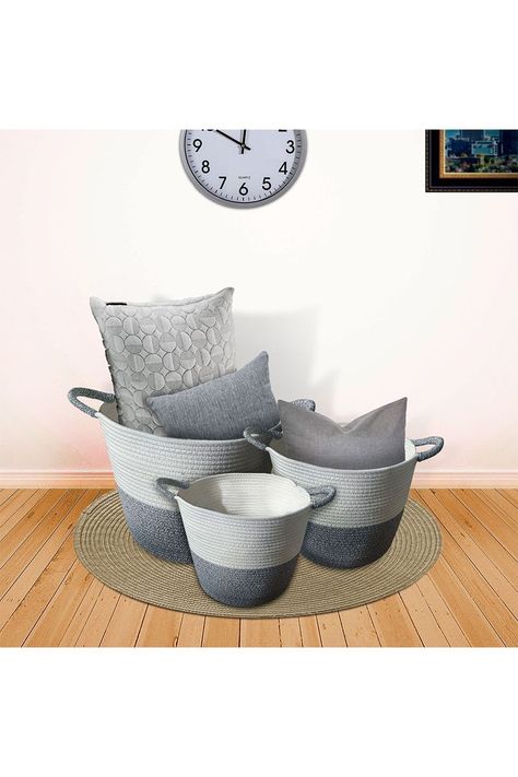 Set 3 Cestos de Algodón con Mangos Gris-5