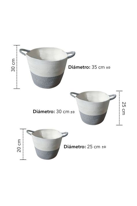 Set 3 Cestos de Algodón con Mangos Gris-2