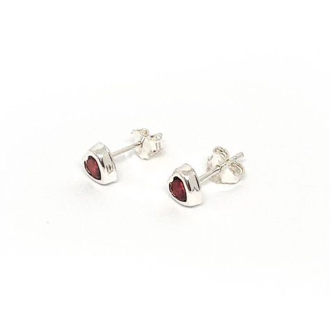 Aros Corazón Circón Rojo 6mm Plata Fina 925-0