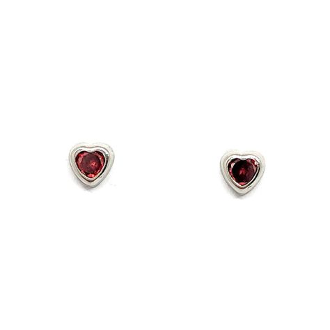 Aros Corazón Circón Rojo 6mm Plata Fina 925-1