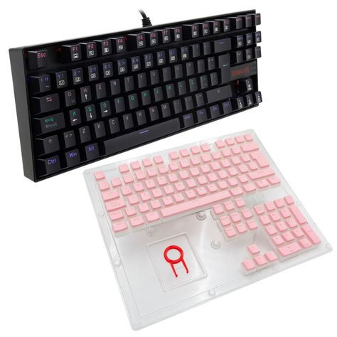 Kit Teclado Gamer Kumara K552 más Keycaps Reemplazo Scarab Rosadas, Iluminación Rainbow Fija-0
