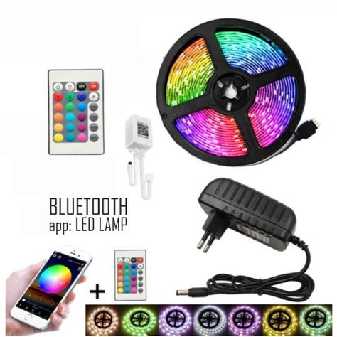 Tira de luz Led RGB BLUETOOTH, 5m multicolor, incluye control-1