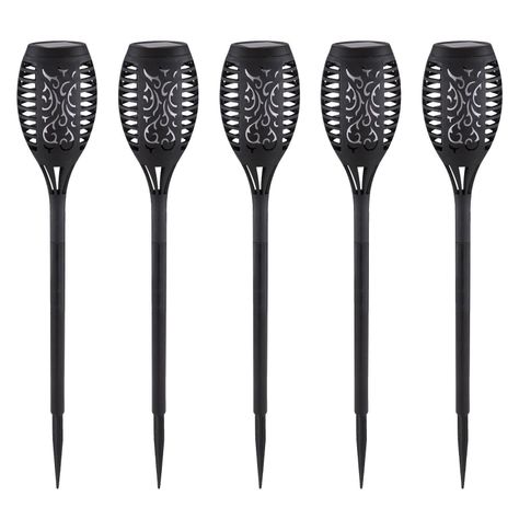 Pack 5 Antorchas LED Estaca Efecto Llama Para Exterior con Carga Solar-0